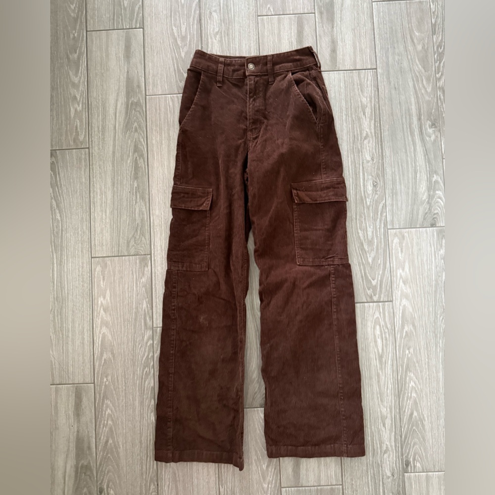 Hollister|Brown corduroy carpenter cargo jeans,ultra high rise baggy pants•••00 - Picture 2 of 13